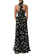Black White Polka Dot Pleated Maxi Dress