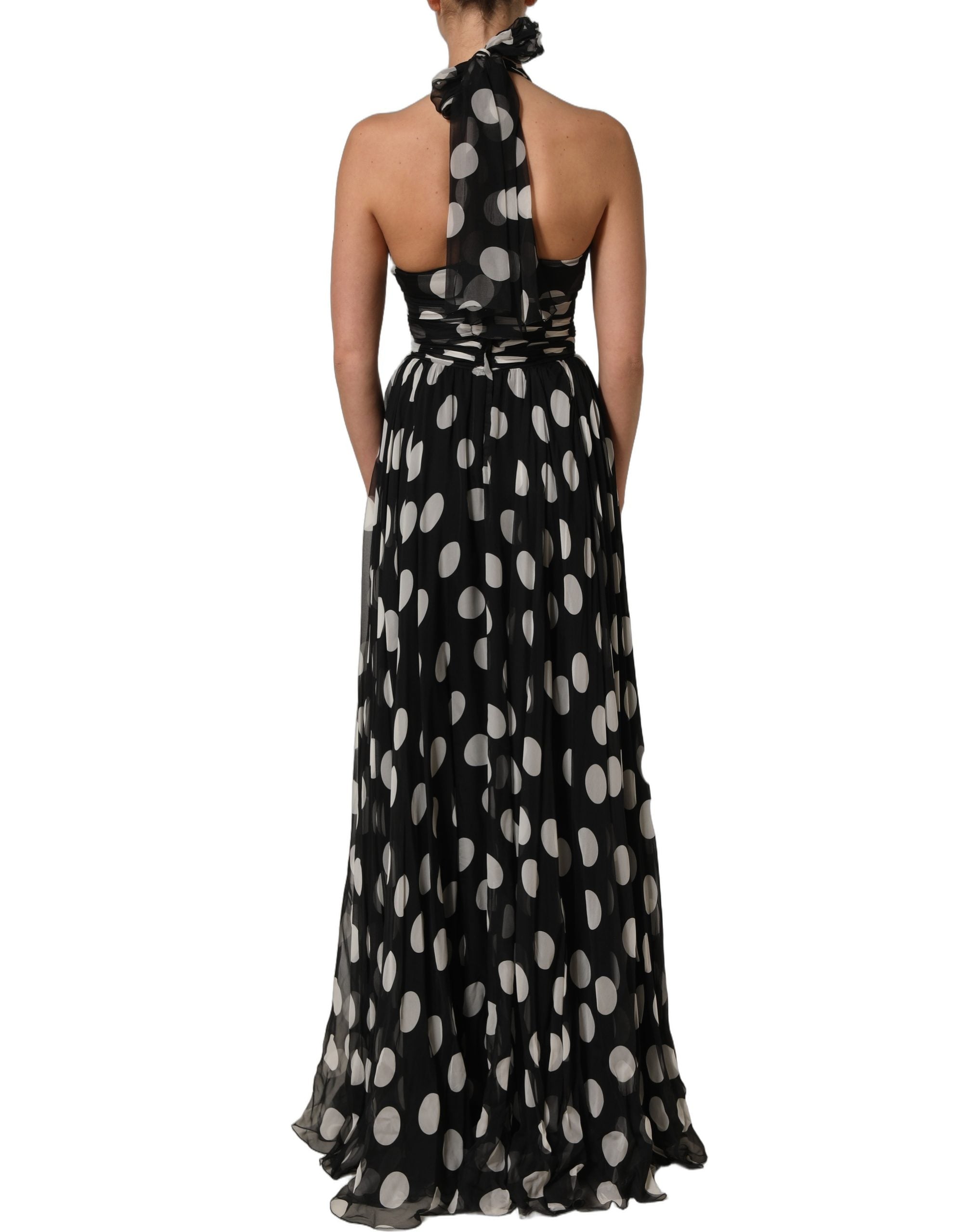 Black White Polka Dot Pleated Maxi Dress