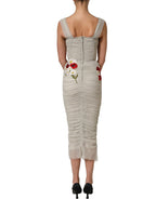 Light Gray Rose Embroidery Sheath Midi Dress