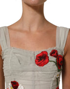 Light Gray Rose Embroidery Sheath Midi Dress