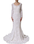 White Floral Lace Mermaid Long Gown Dress