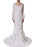 White Floral Lace Mermaid Long Gown Dress