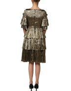 Metallic Gold Embellished Tiered Midi Dress