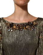 Metallic Gold Embellished Tiered Midi Dress