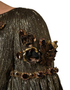 Metallic Gold Embellished Tiered Midi Dress