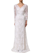 White Cotton Floral Lace Long Gown Dress