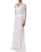 White Cotton Floral Lace Long Gown Dress