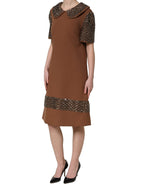 Brown Wool Rhinestone Embellished Midi Dress