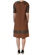Brown Wool Rhinestone Embellished Midi Dress