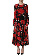 Black Handbag Print Long Sleeve Midi Dress