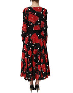 Black Handbag Print Long Sleeve Midi Dress