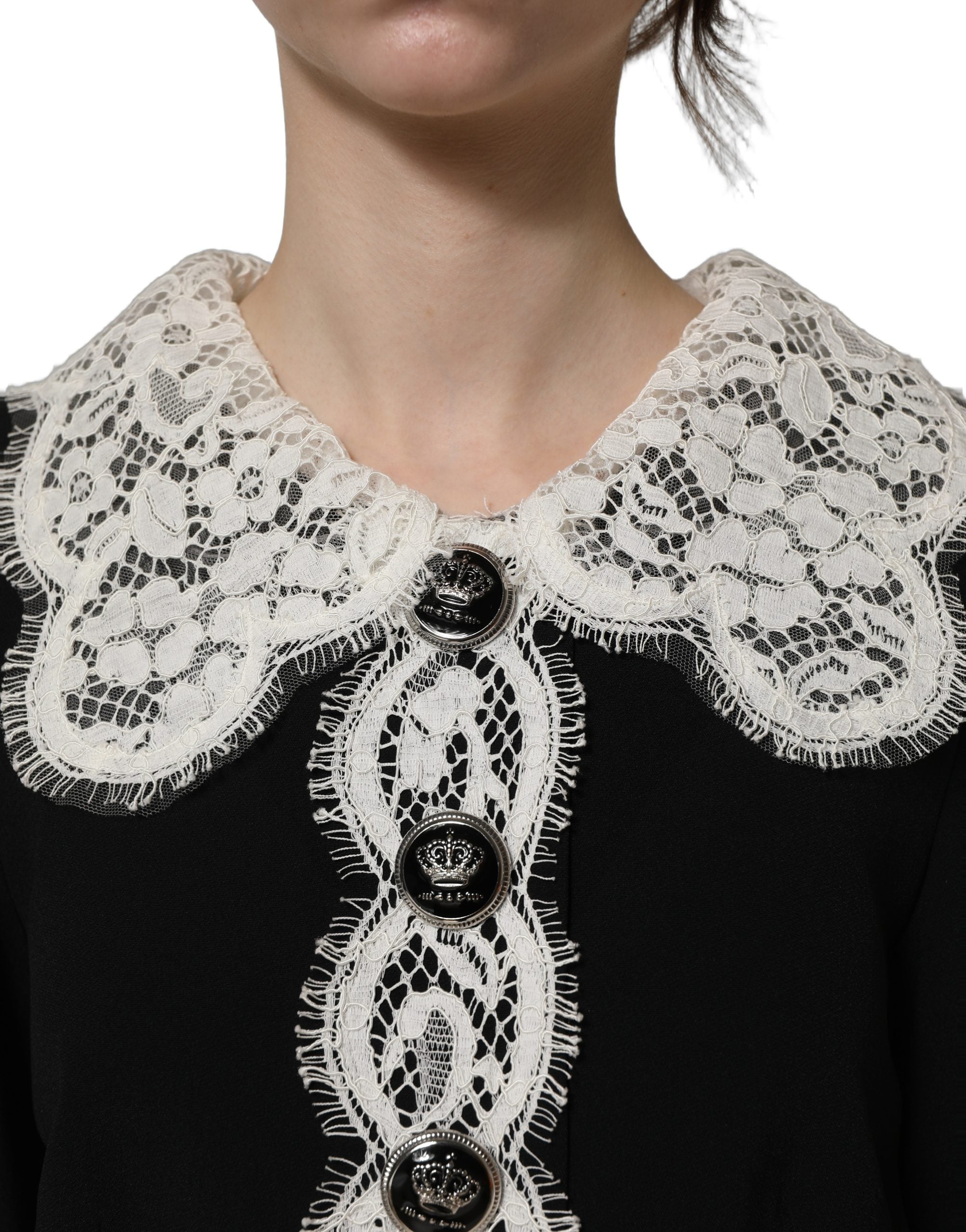 Black Lace Detailing Long Sleeves Midi Dress