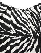 Black White Zebra Ruched Silk Mini Dress