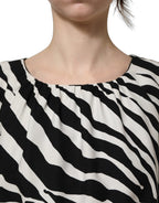 Black White Zebra Ruched Silk Mini Dress