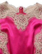 Fuchsia Pink Lace Detail A-line Midi Dress