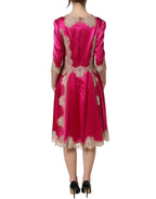 Fuchsia Pink Lace Detail A-line Midi Dress