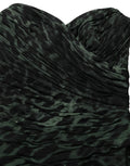 Green Leopard Print Bustier Draped Midi Dress