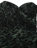 Green Leopard Print Bustier Draped Midi Dress