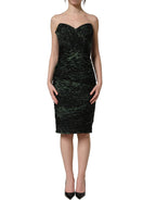 Green Leopard Print Bustier Draped Midi Dress