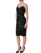 Green Leopard Print Bustier Draped Midi Dress