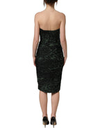 Green Leopard Print Bustier Draped Midi Dress
