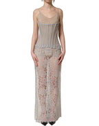 Gray Lace Corset Style Bodice Maxi Dress