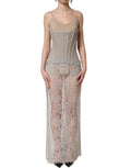Gray Lace Corset Style Bodice Maxi Dress