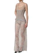 Gray Lace Corset Style Bodice Maxi Dress