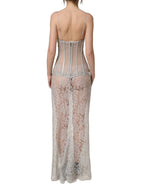 Gray Lace Corset Style Bodice Maxi Dress