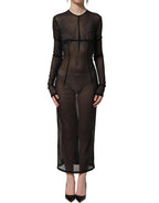 Black Long Sleeve Sheer Fitted Maxi Dress