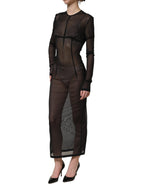 Black Long Sleeve Sheer Fitted Maxi Dress