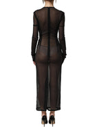Black Long Sleeve Sheer Fitted Maxi Dress