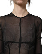 Black Long Sleeve Sheer Fitted Maxi Dress
