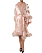 Light Pink Silk Turkey Feather Wrap Midi Dress