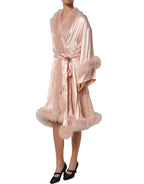 Light Pink Silk Turkey Feather Wrap Midi Dress