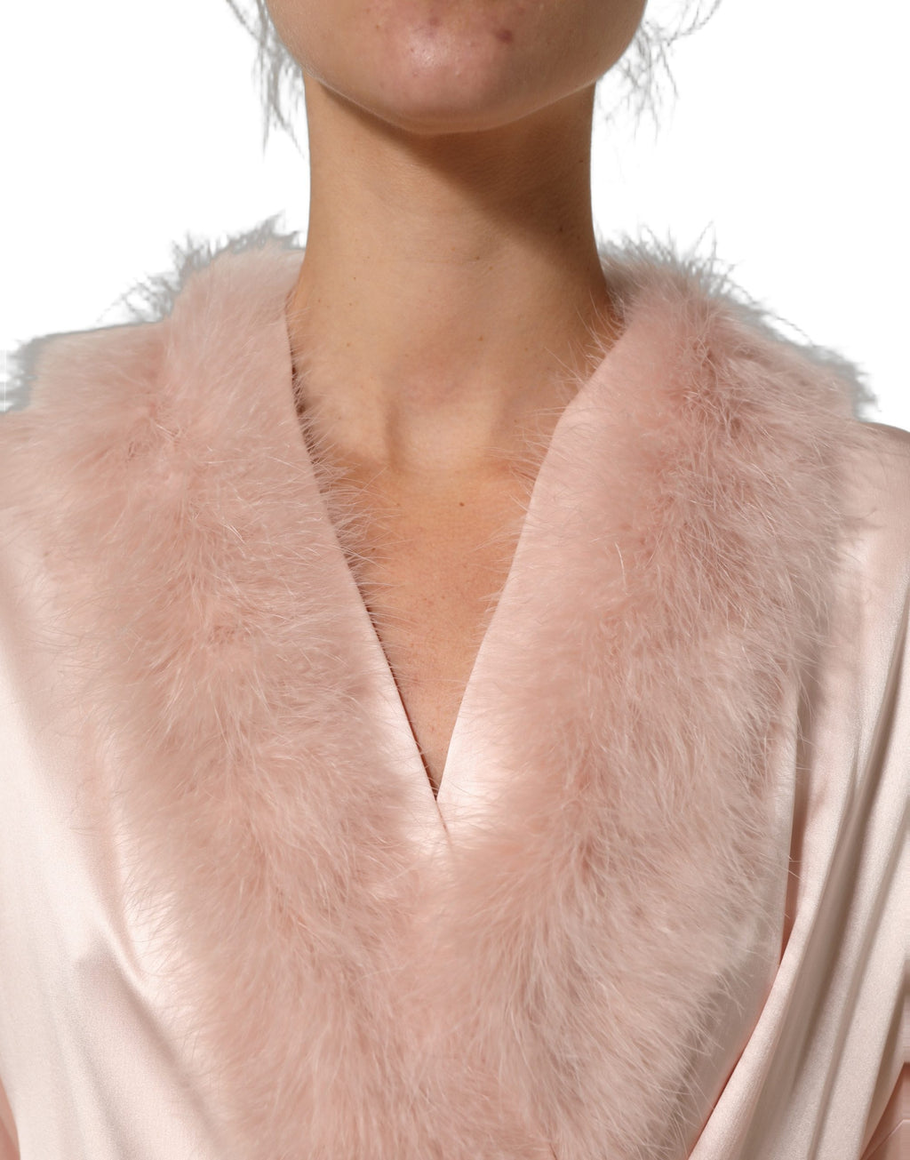 Light Pink Silk Turkey Feather Wrap Midi Dress