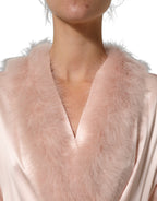 Light Pink Silk Turkey Feather Wrap Midi Dress
