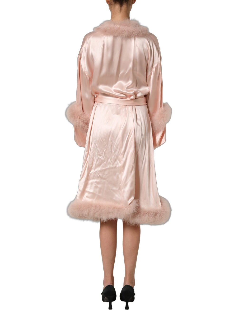 Light Pink Silk Turkey Feather Wrap Midi Dress