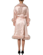 Light Pink Silk Turkey Feather Wrap Midi Dress