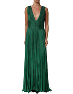 Emerald Green Plissé Evening Gown Dress