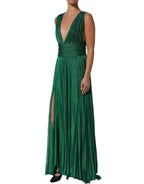 Emerald Green Plissé Evening Gown Dress