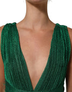 Emerald Green Plissé Evening Gown Dress