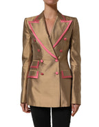 Gold Silk Double Breasted Coat Blazer Jacket