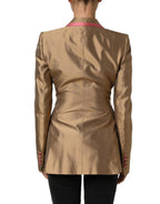 Gold Silk Double Breasted Coat Blazer Jacket