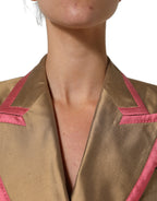 Gold Silk Double Breasted Coat Blazer Jacket