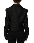Black Floral Brocade Biker Blouson Jacket