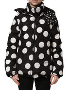Black White Polka Dot Hooded Blouson Jacket