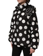Black White Polka Dot Hooded Blouson Jacket