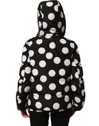 Black White Polka Dot Hooded Blouson Jacket