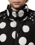 Black White Polka Dot Hooded Blouson Jacket